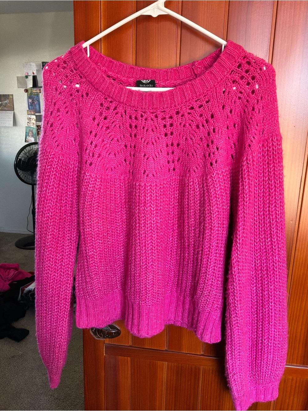 Bobeau Bright Pink Pointelle Open Knit Sweater Size Small